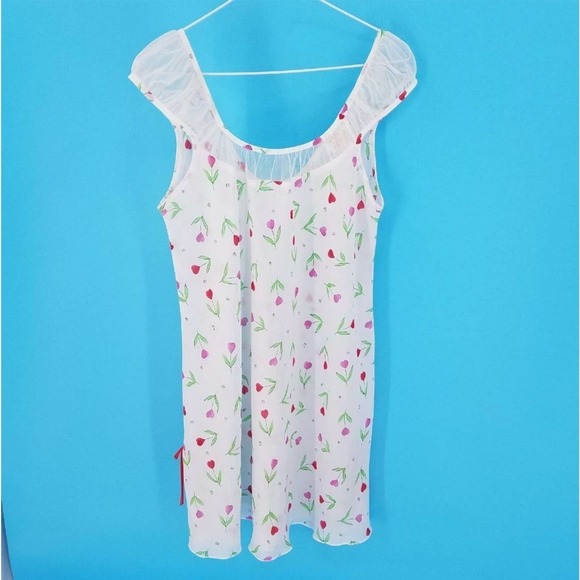 LA Intimates Sexy Heart Floral White/Pink/Red Sheer Mini Night Gown Womens Sz M - Picture 3 of 6